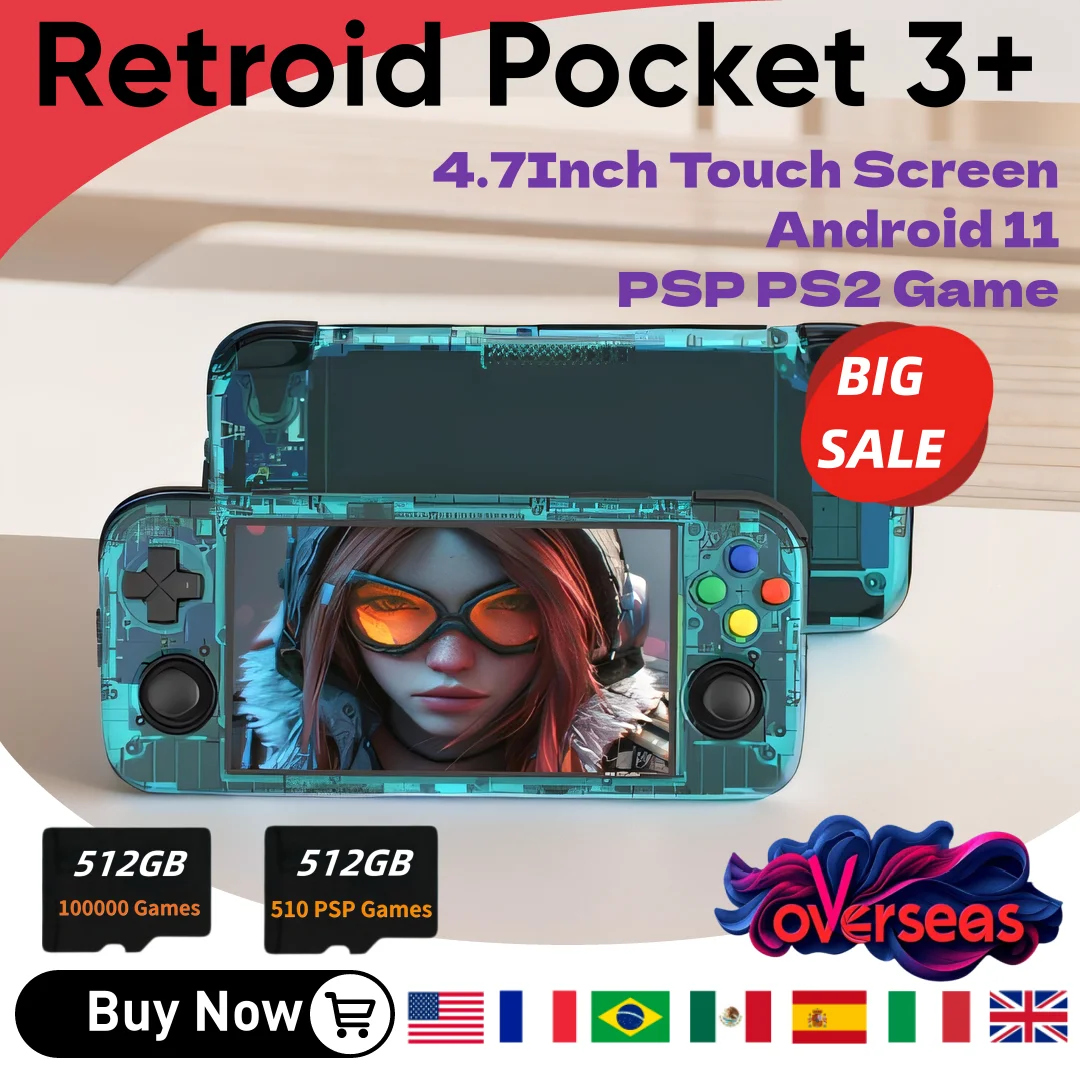 

Retroid Pocket 3+ 512G Retroid Pocket 3 Plus 4.7Inch Touch Screen 4G+128GB Android 11 HD PSP PS2 Game 512G 60000 Game