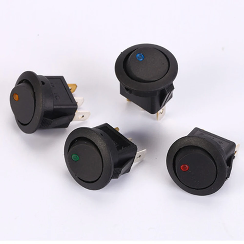 12V 24V 3 Pin Round Rocker ON/Off LED Light Toggle Switch SPST With Wires for Car Truck Marine Boat Car Accessories