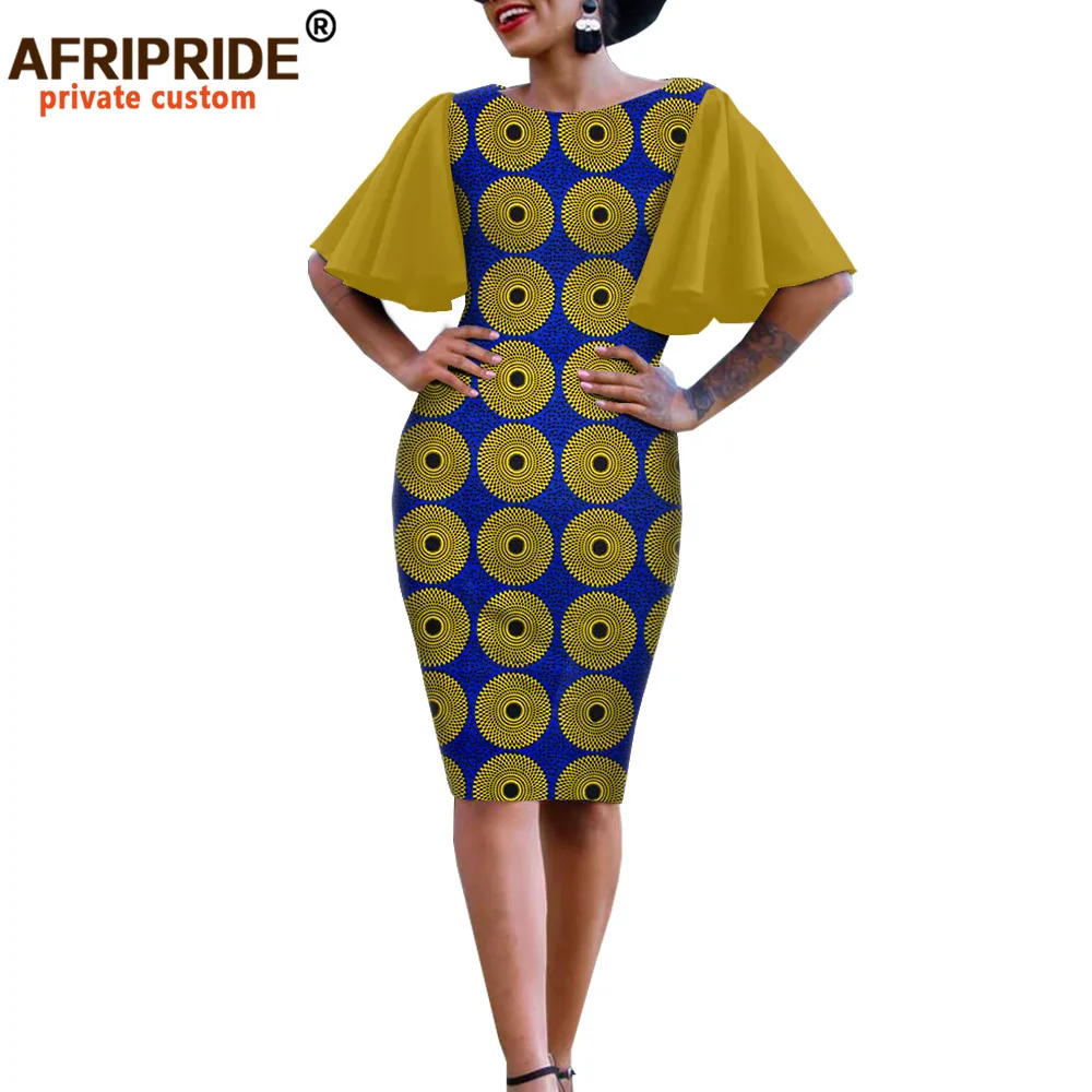 African Bodycon Dresses for Women AFRIPRIDE Bazin Richi Short Butterfly Sleeves Dashiki Wax Women Ankara Print Dress A1925007