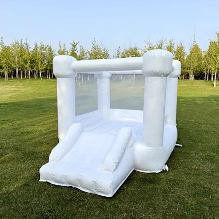 

PVC White Bounce House with Slide for 3-6 Indoor Outdoor Jump House 8.7ft L x 6ft W x 6ft H Bouncer with Blower Included