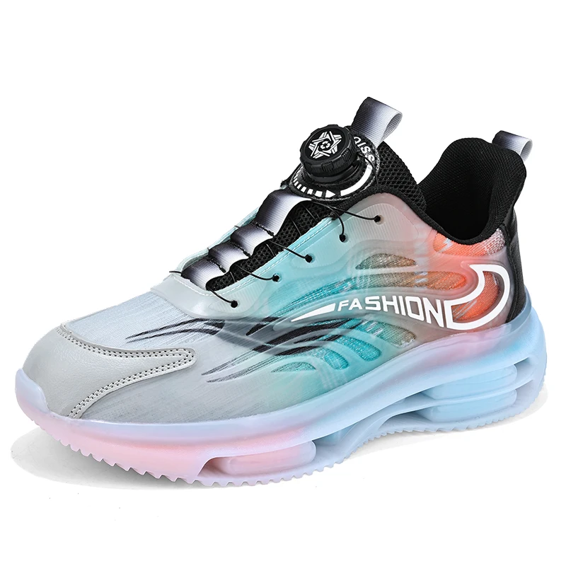 Zapatos deportivos para hombre, zapatos informales a la moda con botón giratorio para hombre, cómodos zapatos con suela de cojín de aire para correr en la calle, zapatillas deportivas para hombre