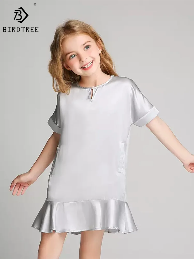 

Birdtree 6A 19MM 100%Real Silk Sweet Kid Nightgown Girl's Pajamas Homewear Skin Friendly Sleep Dress 2024 Spring Summer P41256QM