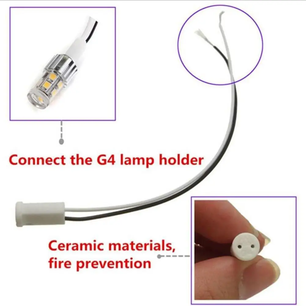 G4 Base Holder Ceramic Fire Prevention Wire Adapter Halogen Socket Connector for LED Bulb 12V