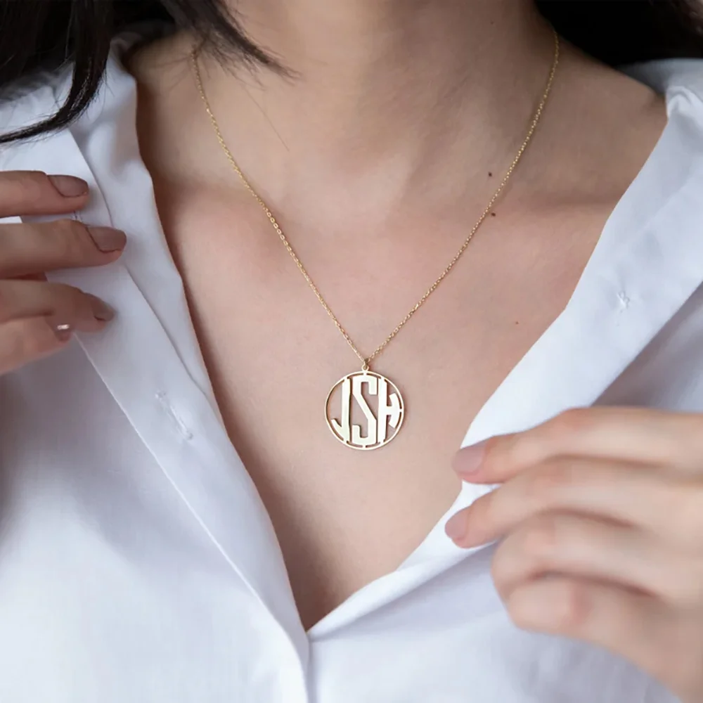 26 Initial Letter Custom Necklace for Woman Stainless Steel Circular Letter Chains Gold Color Necklace Pendants Woman Jewelry image 2