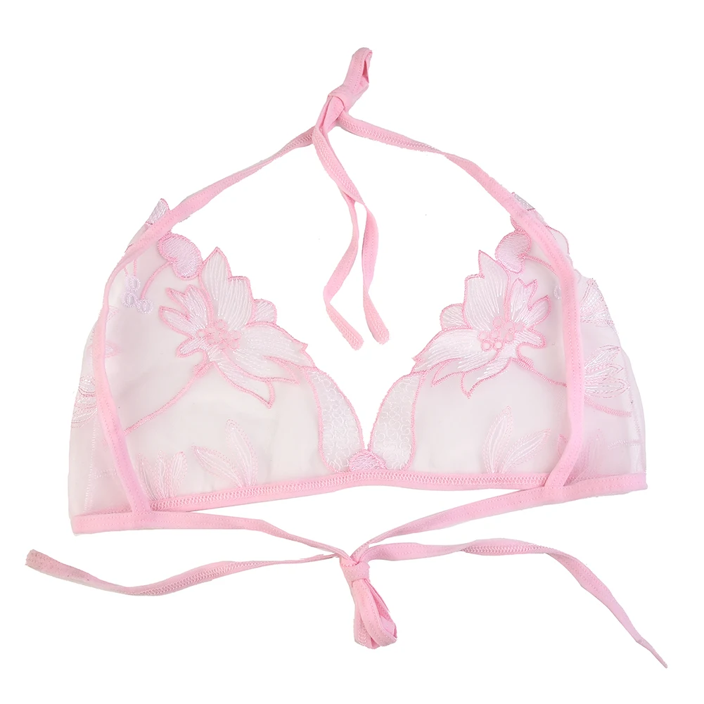 Sexy Frauen Spitze Lotus Blumen druck durchsichtige Schnür-BH Höschen Set transparente Tops Tanga Dessous Unterwäsche-Sets