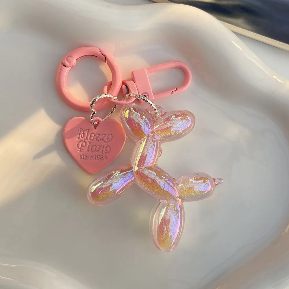 Bling Heart Bubble Balloon Dog Keychain Key Ring for Women Girl Friend Lovers Cute Creative Bag Car Earphone Box Key Accessories