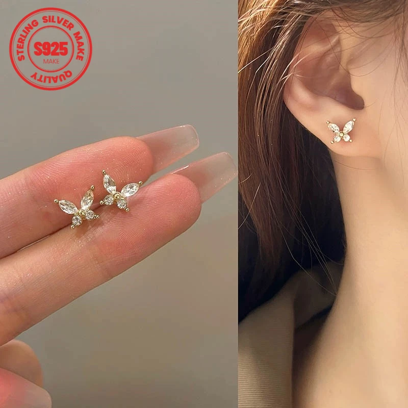 

2024 925 Sterling Silver Women Girl Ear Zircon Butterfly Love Tragus Cartilage Daith Septum Piercing Earrings Helix Y2k Jewelry