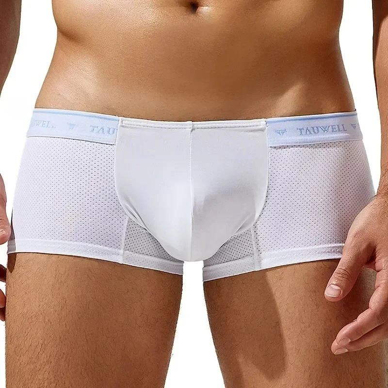 Men Boxy Underwear Ice Silk Mesh Breath Comfort High Elastic Cool Feel Sports Panties Youth Low-rise U Convex Pouch Boxer Shorts