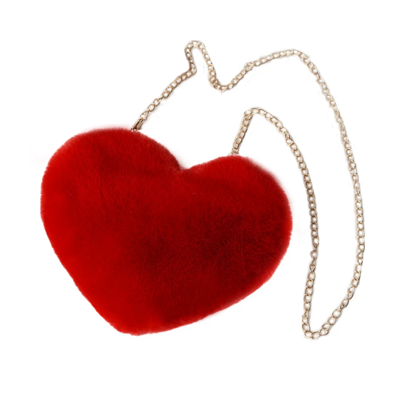 Bolso de hombro en forma de corazón de piel sintética suave, bolso cruzado esponjoso lindo, Mini bolso de hombro con cadena, bolso de mensajero de moda