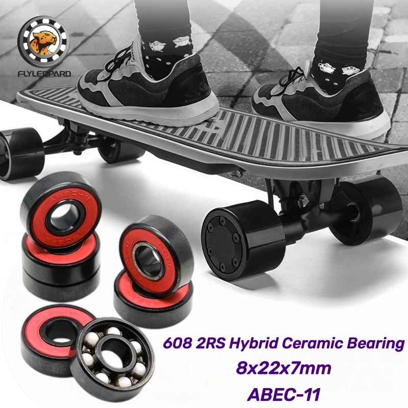 8Pcs Miniature Longboard Bearings 608 2RS ABEC-11 Hybrid Ceramic Ball Bearing 8x22x7mm High Speed Roller Skate Skateboard Wheel