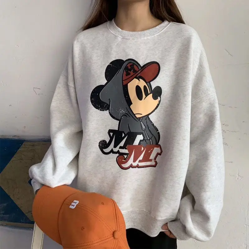 

Disney Retro Street Mickey Crew Neck Hoodie Mickey Mouse Print Long Sleeve New Fleece Long Sleeve Men's and Women's Clothes