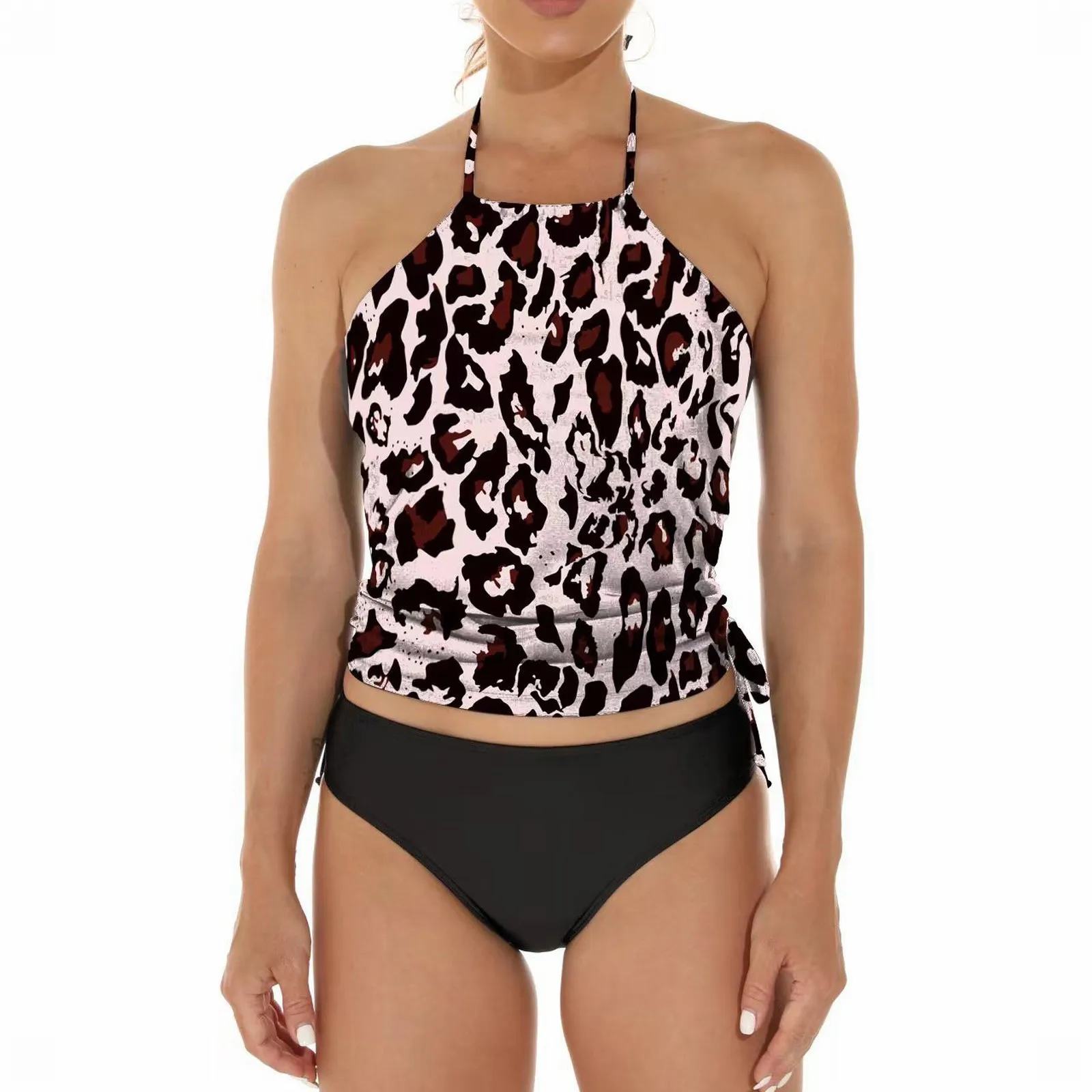 Conjunto de Bikinis con cordones para mujer, traje de baño Bandeau con cuello Halter y espalda descubierta, tankini Vintage, ropa de playa para mujer 2024