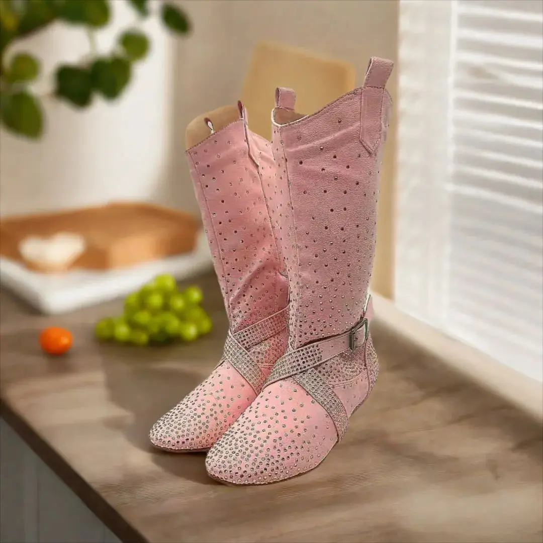 Practice Latin Dance Boots Lovely Pink Rhinestone Soft Latin Salsa Ballroom Party Dancing Shoes Sport Sneaker Dance Boots Shoes