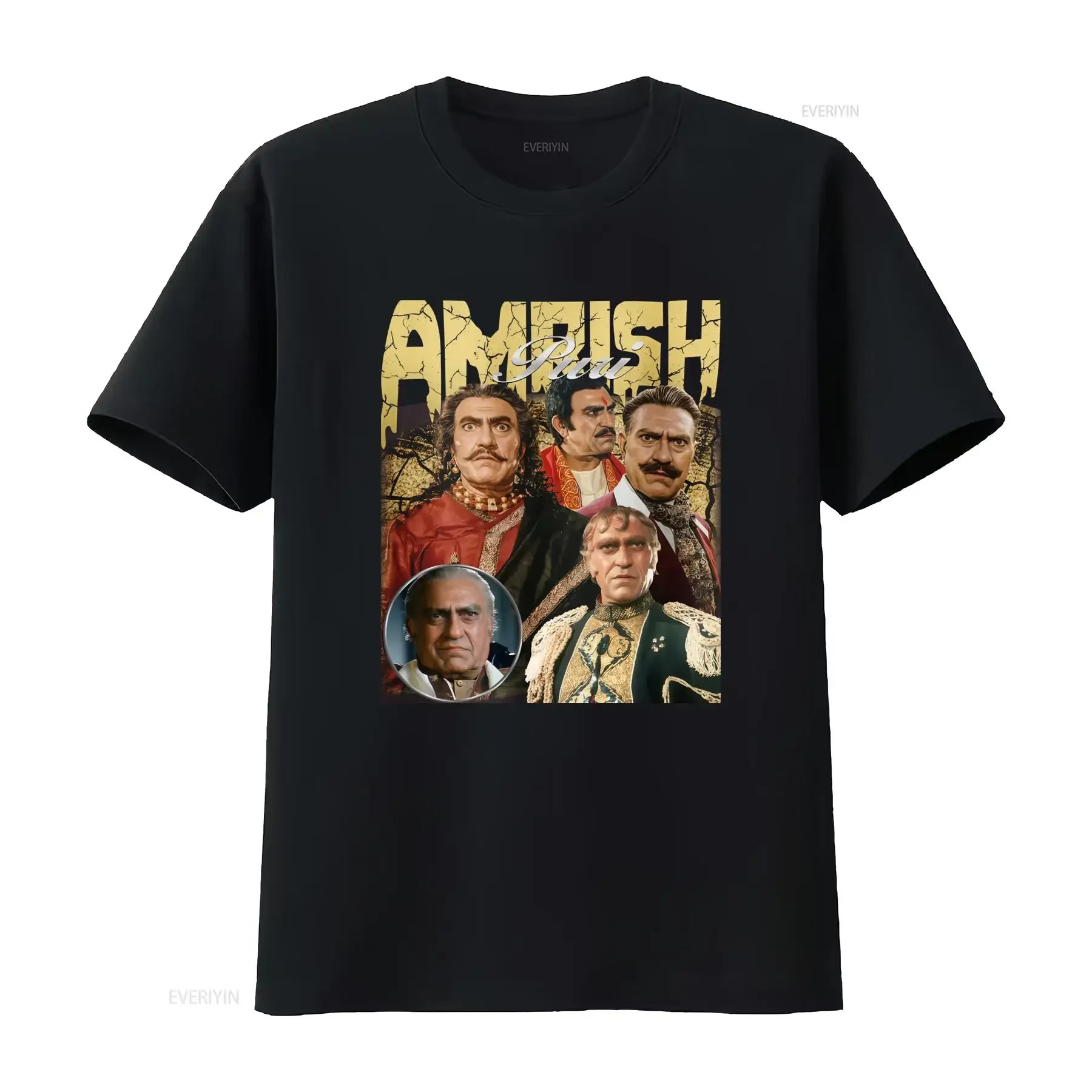 Camiseta de películas de Bollywood de Amrish Puri, Mokambo Khush Huwa, estilo indio desi, para él y para ella, vintage, lavada, versátil, ligeramente elegante