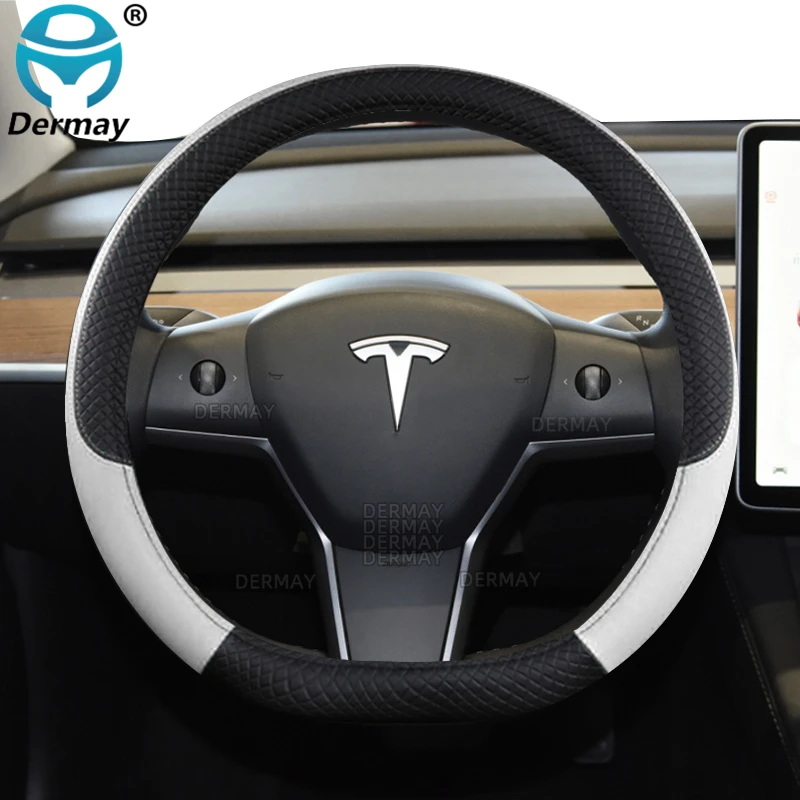 Cho Mẫu Tesla Model 3 2016 2017 2018 2019 2020 2021 2022 2023 9 Màu Xe Bọc Vô Lăng Da PU chống Trơn Trượt Tự Động Phụ Kiện