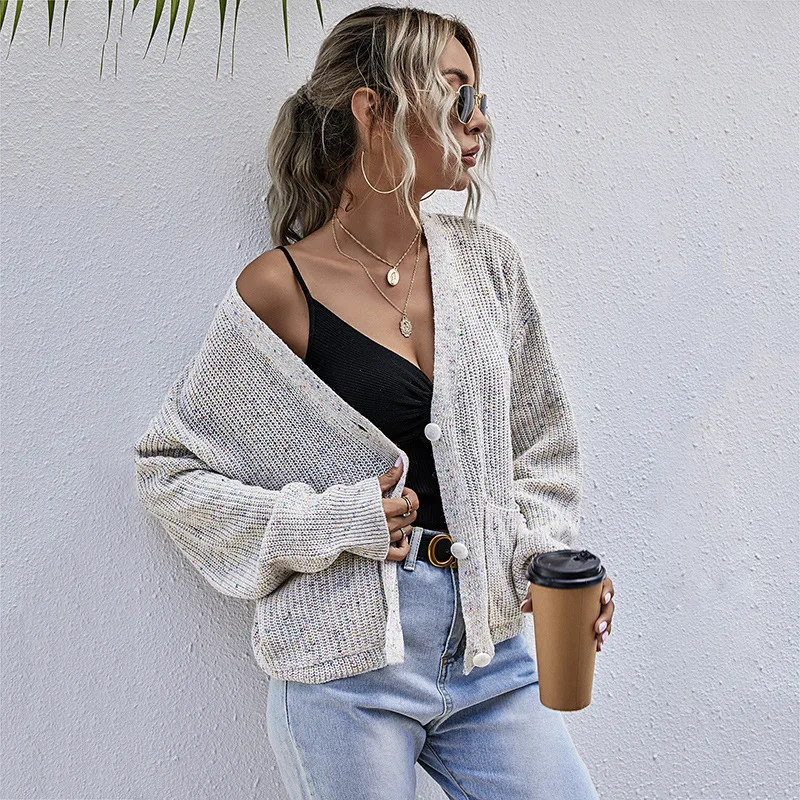 Giacca cardigan lavorata a maglia con scollo a V da donna Maglione stile pigro casual Autunno Inverno Design europeo americano