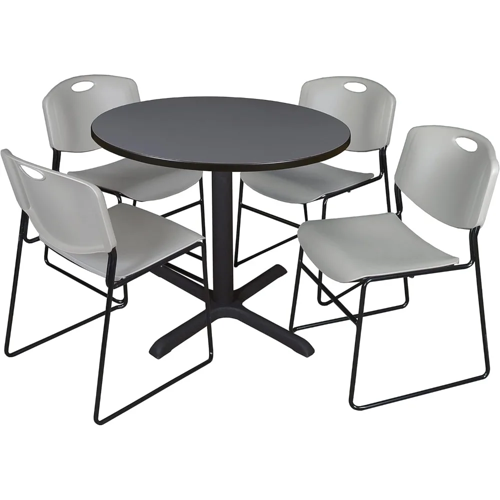 Round Breakroom Table- Grey & stack Chairs