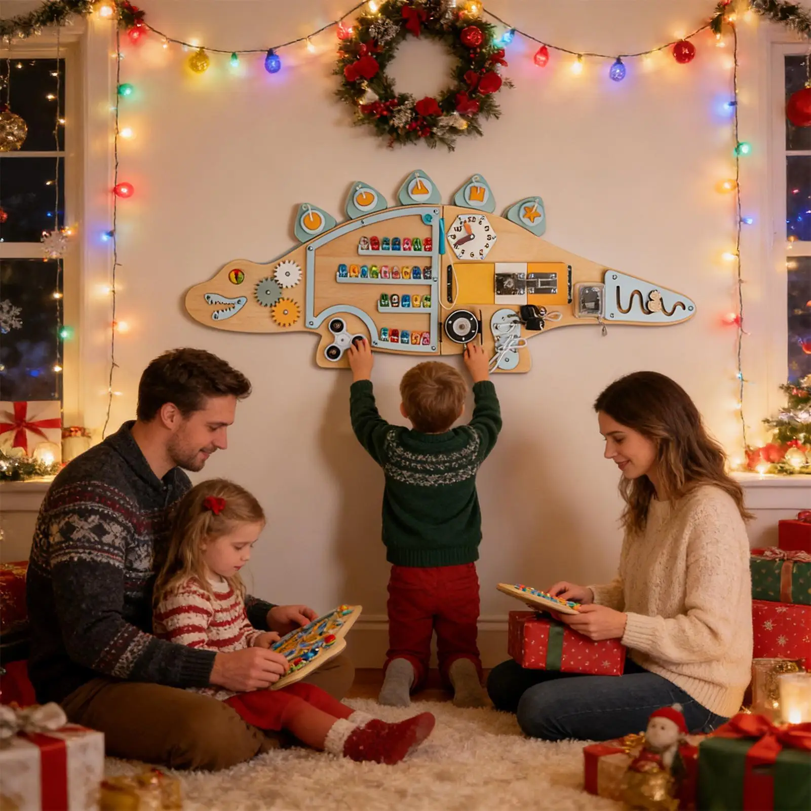 لوحة حسية على الحائط على شكل ديناصور لعبة تعليمية نشاط لوحة حسية جدارية للأطفال بنين بنات غرفة المعيشة المنزلية العائلية