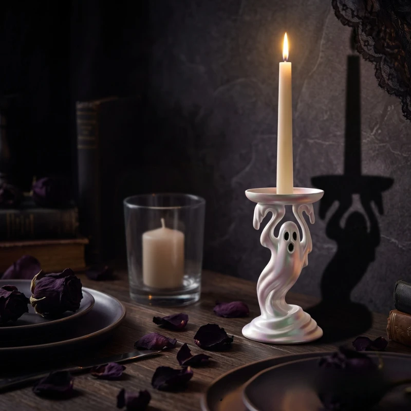 Ghost Resin Figurine Candle Holder – Halloween Creative Decor, Spooky Atmosphere Tabletop Ornament for Home & Party