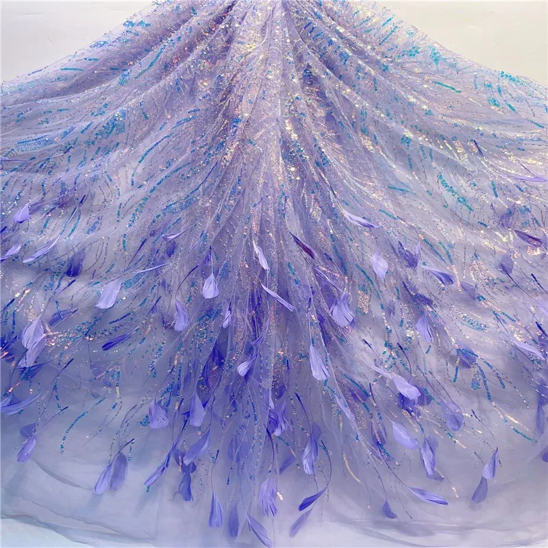 Feather Fashionable Sequins Fabric Embroidery Cloth Bead Tube Wedding Dress Costume Fashion