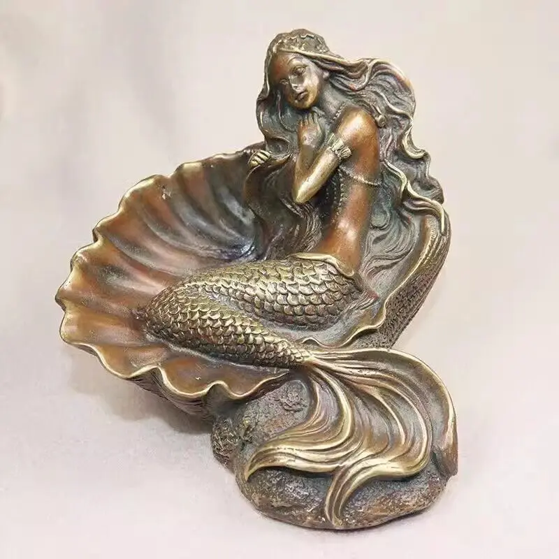 Brass Gril Statue Girl Ashtray Sculpture Home Table Decor