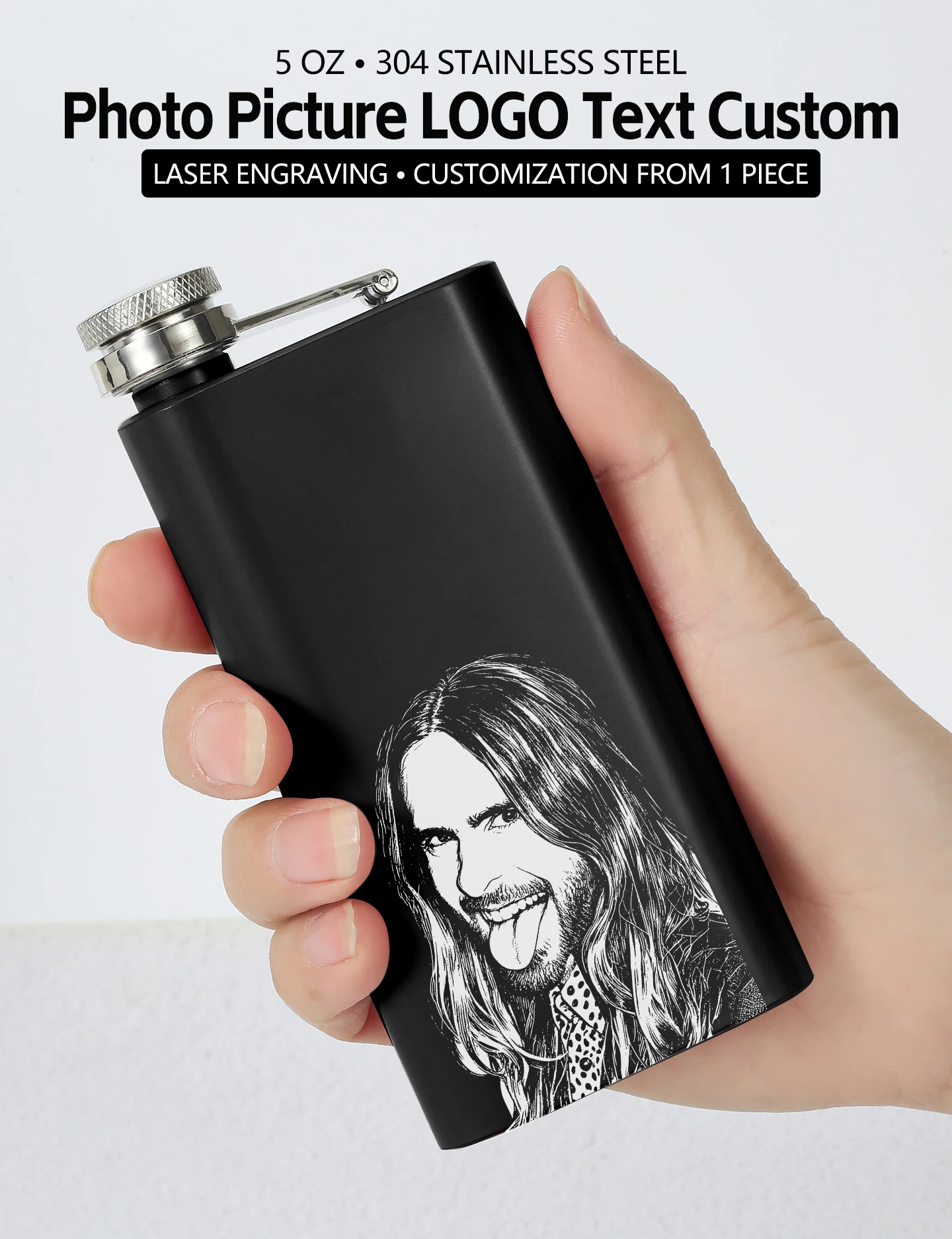 5oz 304 Edelstahl Rechteckige Mini-Hüftflasche Personalisiert mit Foto und Unterschrift Lasergraviert Tragbares Geschenk für Männer – Detail 1