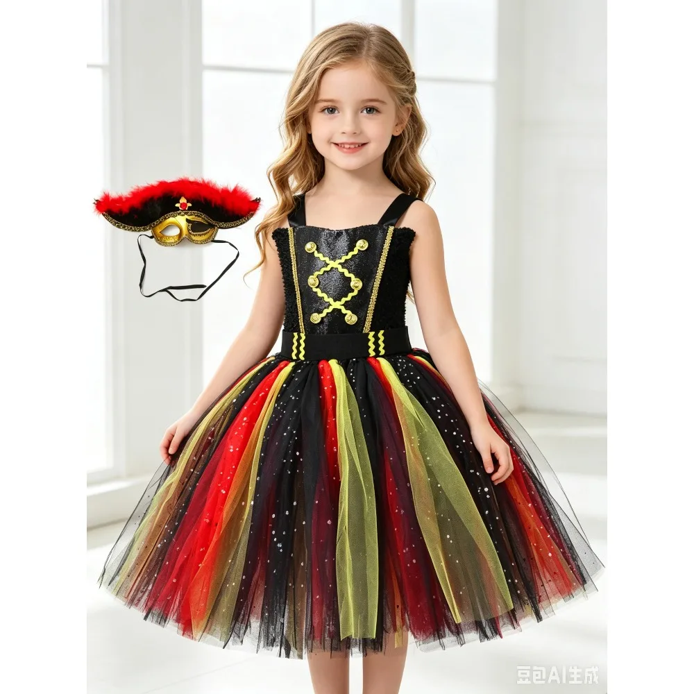

Girls Glitter Pirate Captain Costume Halloween Carnival Party Dress Up Toddler Girl Fancy Pirates Tulle Princess Tutu Dress