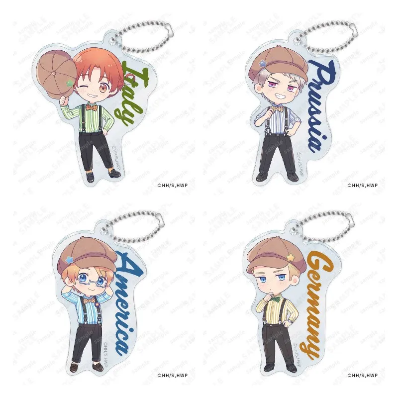 Hetalia: Axis Powers Anime Figures Feliciano Vargas Arthur Kirkland Alfred F. Jones Suspenders Style Acrylic Keychains Pendant