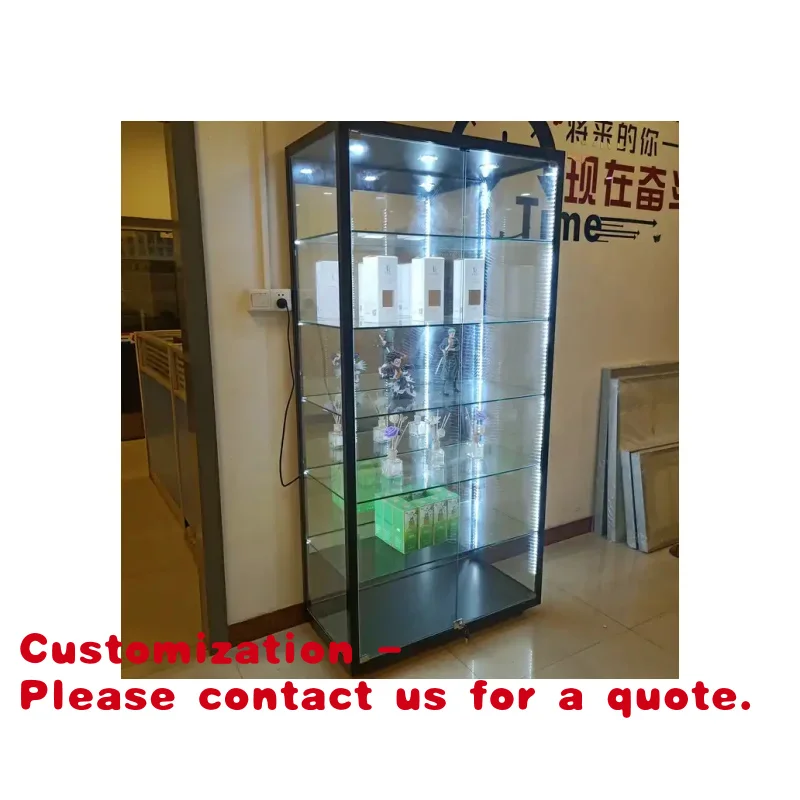 

Customize.2m High Full Aluminum Frame with 5pcs Glass Shelves Glass showcase with Light Display Stand Show Smoke