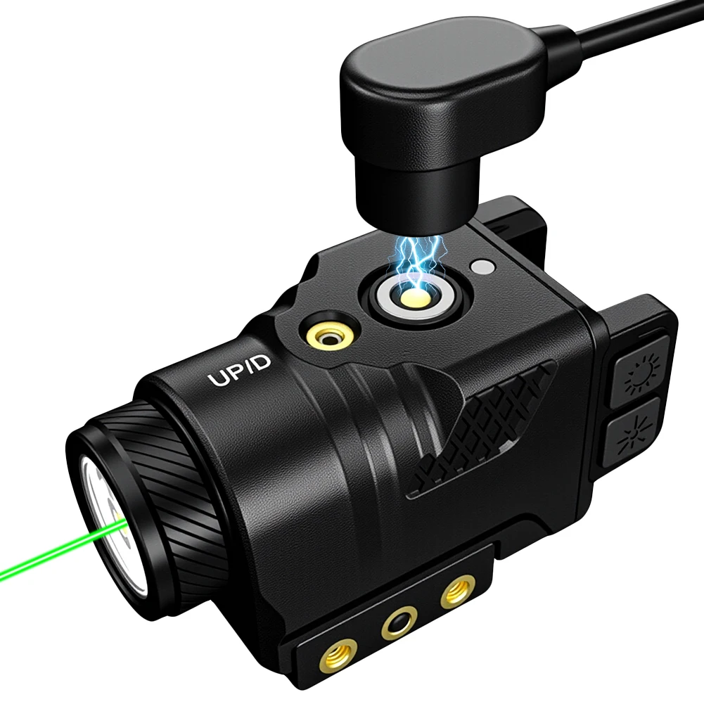 UniqueFire High Lumen Magnetic Rechargeable Rifle Flashlight White Light with Green Laser Compatible with Picatinny for Hunting