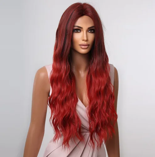 Ombre Red Synthetic Wigs for Women Long Loose Wave Wigs Natural Middle Part Red Hair Soft Smooth Party Cosplay Wig