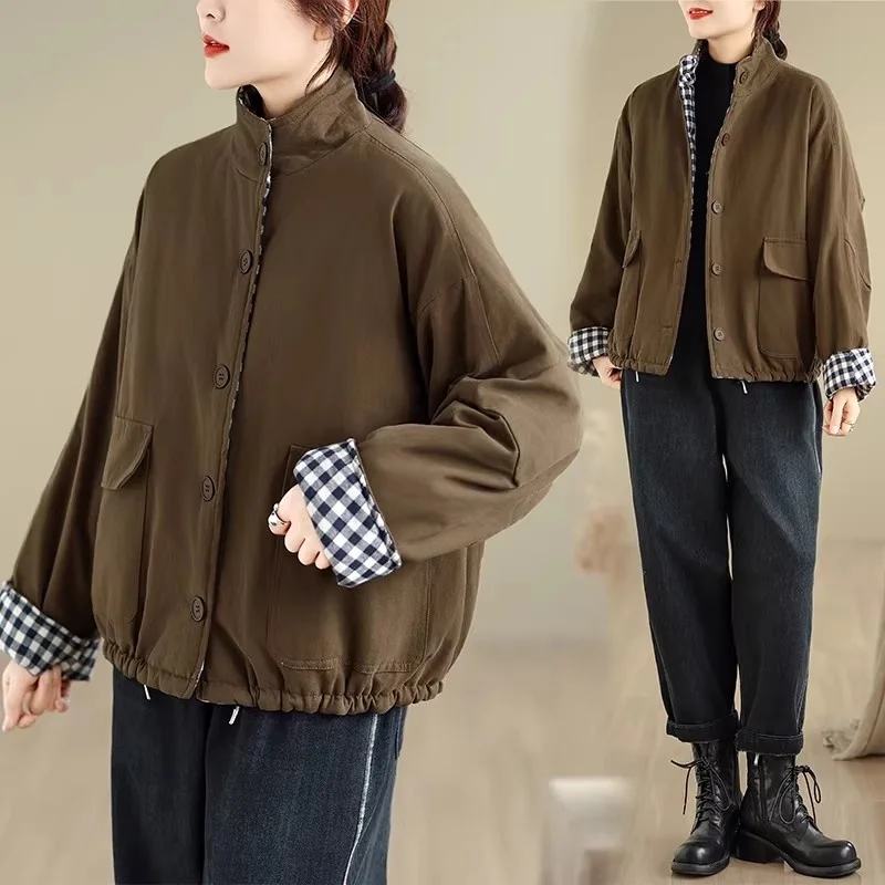 

Cozy Winter Jacket for Women: Loose-Fit Short Quilted Coat, Cotton Jacket with Standing Collar | Versatile Warm Outerwear w2126