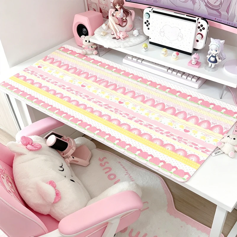 Leather Mouse Pad Korean Cream Strawberry Cute Female Computer Keyboard Mat Office Desktop Anti Slip Faux Leather Thick Mousepad view 4