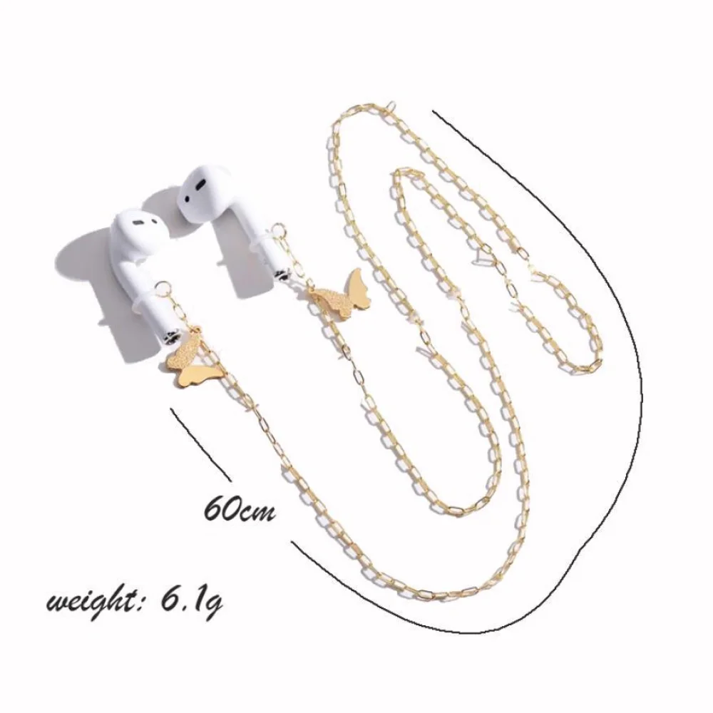 

Beadsnice Korea Style Metal Wireless Headset Anti-Lost Chain Necklace with Butterfly for Airpods Gifts for Women