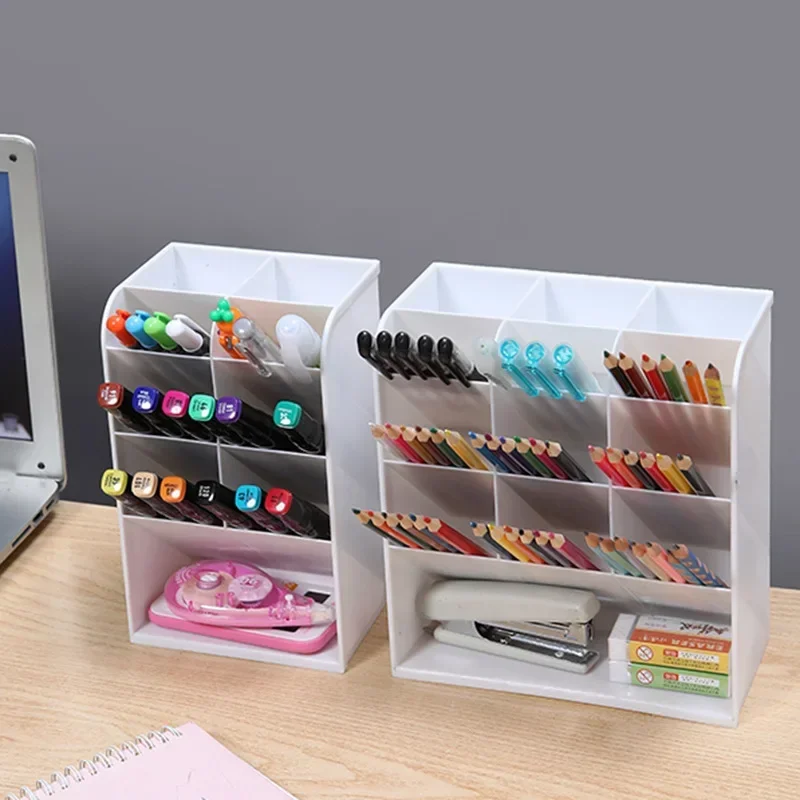 Multi-functional Desk Organizer Pen Holder Children's Women's Stationery Storage Box Plastic Square Office Furniture