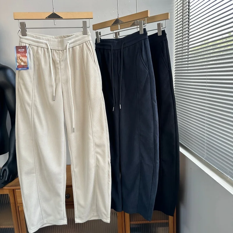 

Casual Elastic Waist Fce Lined Corduroy 3D Knife Couple Sle Winter Pants Anti Static Straight Leg Polyester Fiber
