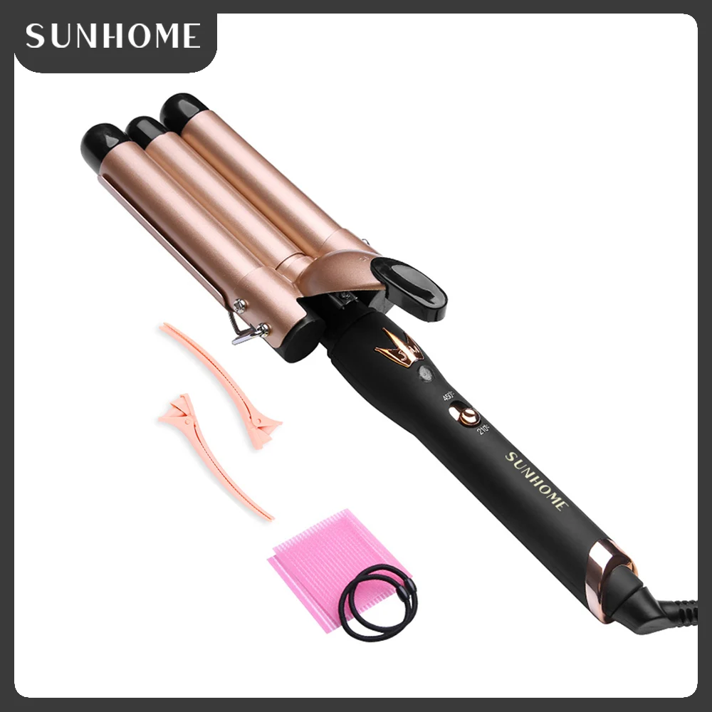 3 Barrel Curling Iron, 25mm, Temperature Adjustable Portable Curling Iron for All Styles Deep Wave Curling Iron(Rose Gold)