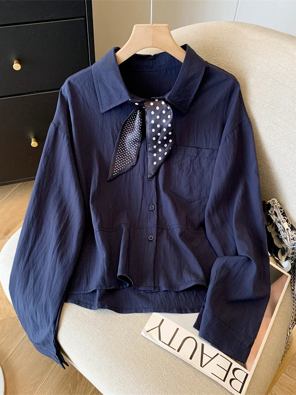 

Корейская шелковая блузка с длинным рукавом и завязками, женская, весенняя, новый дизайн, свободная, повседневная, простая, для работы, в стиле кэжуал