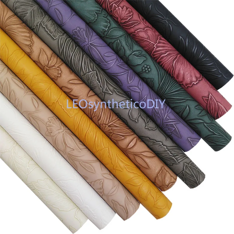 40X134CM Mini Roll Floral embossed faux leather Vintage Synthetic Leather Vinyl Fabric for bags garments upholstery Bows DIY