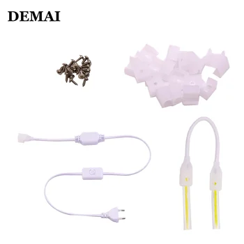 Accesorios de conector de Clips de fijación de luz, enchufe de tira LED UE de 220V para cob 360LEDs, conector de tira de luz de 12mm, tira de Led COB de 2 pines