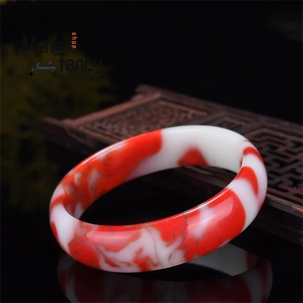 Natural Hetian Jade Red and White Floating Flower Bangle Simple Exquisite High-grade Luxury Quality Fashion Jewelry Holiday Gift