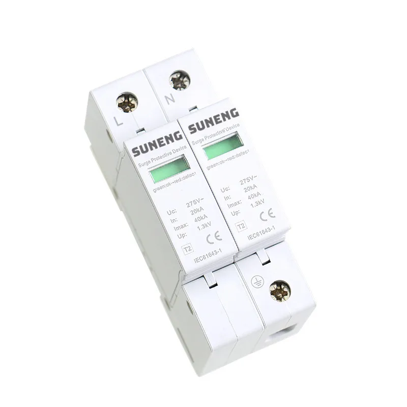 

AC SPD Surge Protection Device 2P AC275V AC385V 20KA-40KA Lightning Arrestor Protector