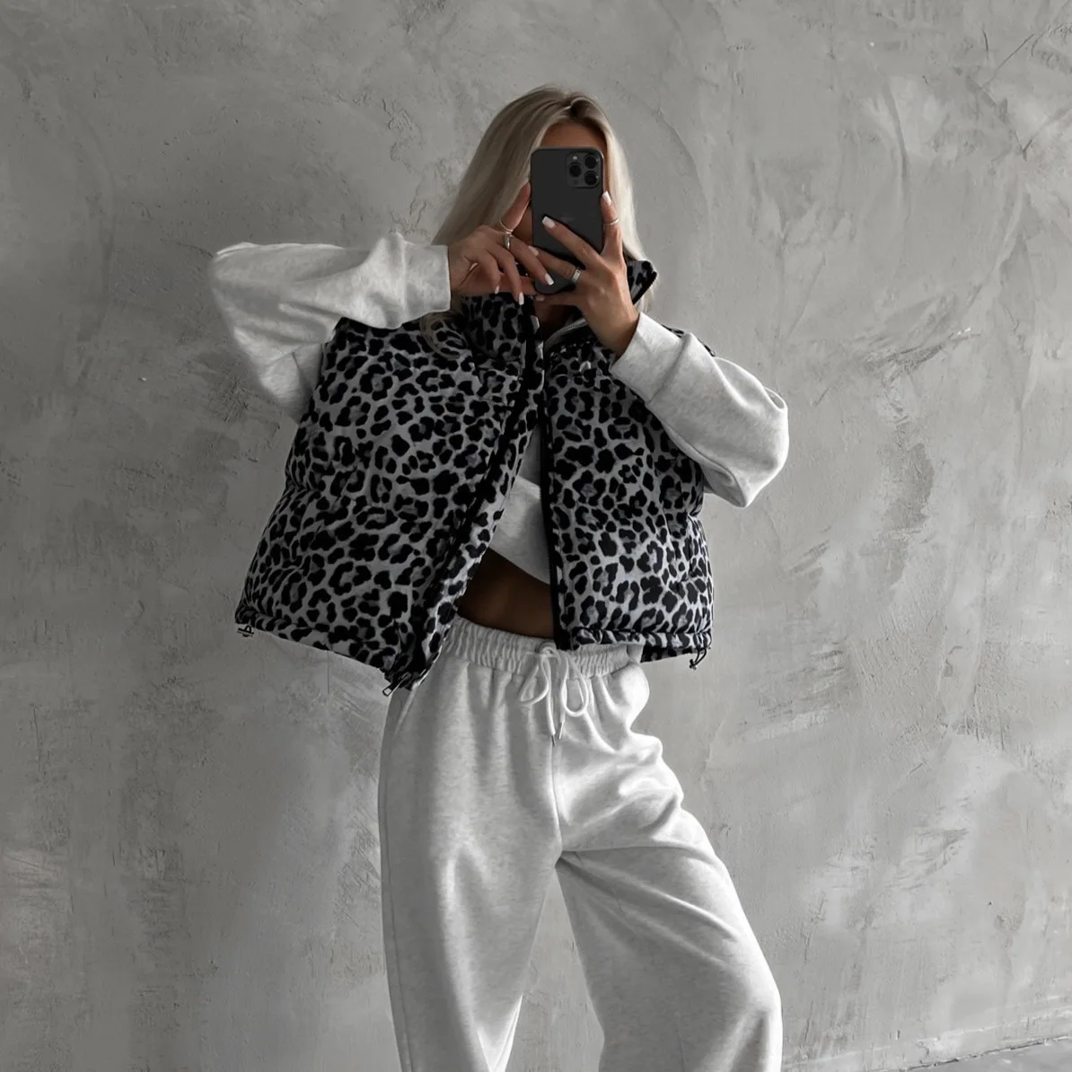 

Leopard Print Vest for Women Street Harajuku Hip Hop Vintage Stand-up Collar Down Cotton Vest Women Casual Cotton Clothes