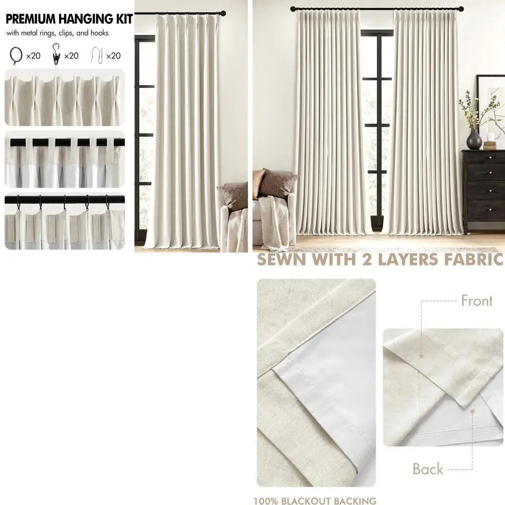 92 verduisterende linnen gordijnen - set van 2 panelen met geheugenplooien voor lichtblokkering in slaapkamers en woonkamers