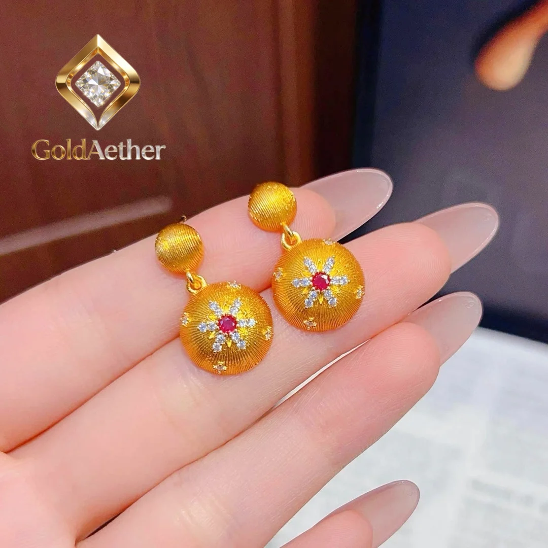 

GoldNouveau Diamond-Studded Ball Snowflake Earrings Women's 24K Gold AU999 - Symbol of purity and beauty, ideal gift for best fr