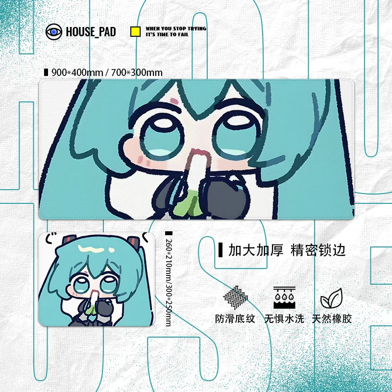 Kawaii الأخضر الشعر فتاة الكرتون كبيرة ماوس الوسادة الأكل البصل الأخضر لطيف الفن تصميم عدم الانزلاق حصيرة مكتبية لمحبي Vocaloid ميمي