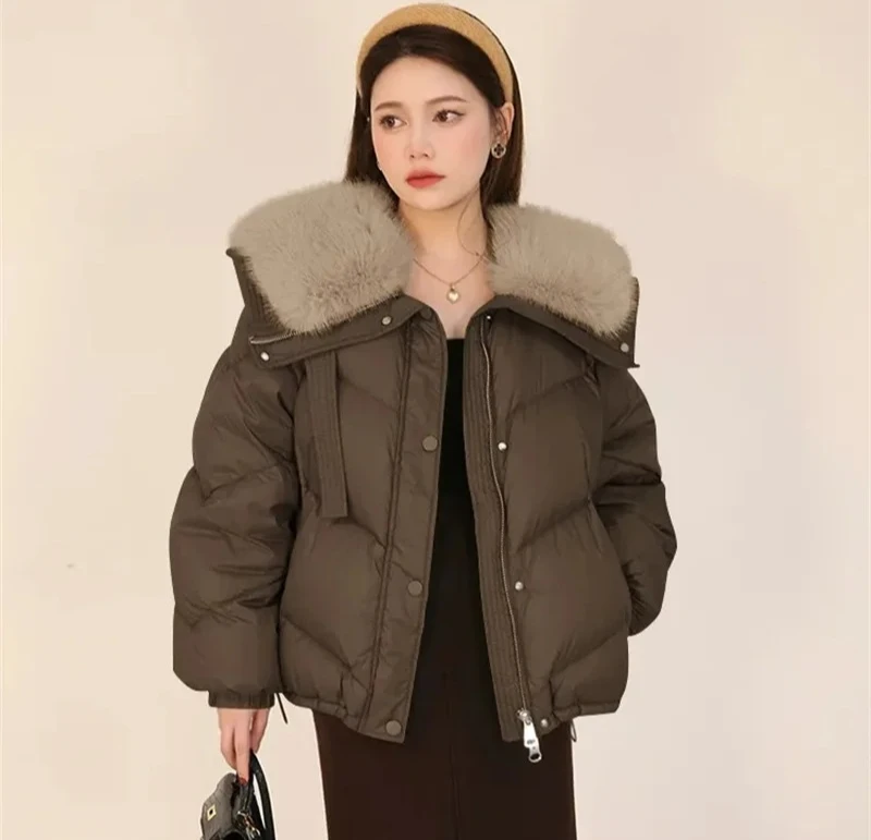 Vrouwelijke nieuwe Winter Dons katoen Korte Gewatteerde Jas Vrouwen Parka Bontkraag Dikke Katoenen Jassen Kleding Zwart Casua