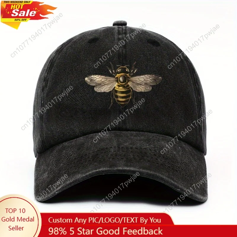 

Adjustable Cotton Baseball Cap with Stylish Bee Print - Lightweight, Sun-Protective Snapback Dad Hat for Women, Brown Animal The