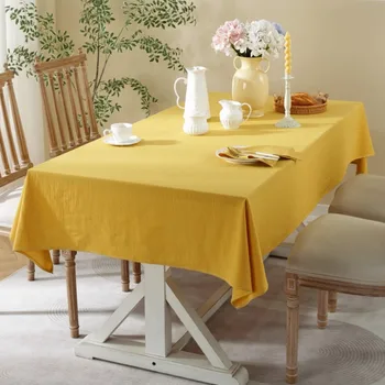 שמיכת שולחן מ-100% כותנה בצבע אחיד, פשטות כביסה, מכסה שולחן למסעדה, מטבח, מסיבה, חגים, קישוט לשולחן