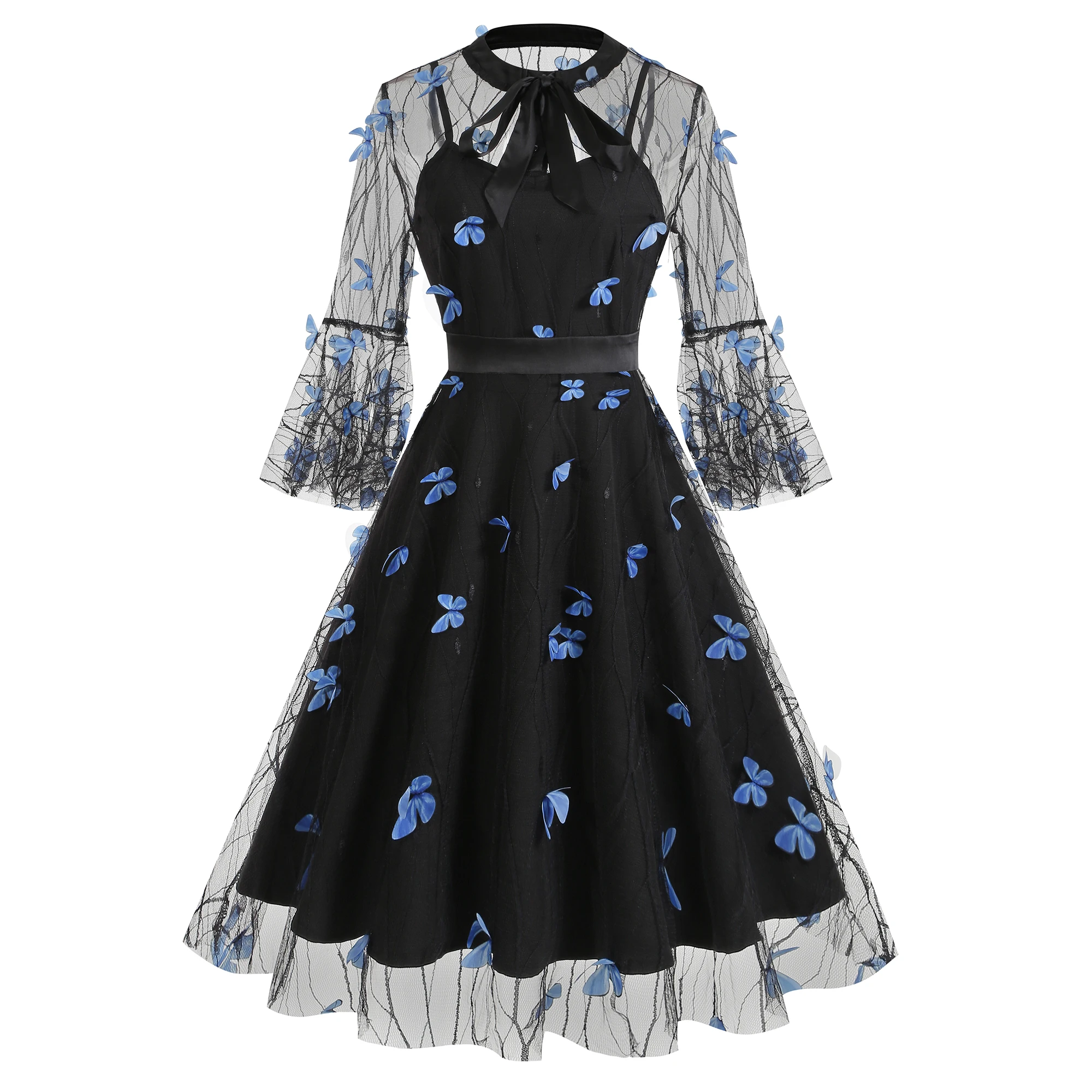 

Lace Party Dresses Regulai Fit Wrist Flare Sleeve O-neck Clothes for Sweet Girl Summer 2025